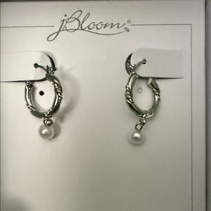 bloom Silver Hoop Earrings with Pearl Charm